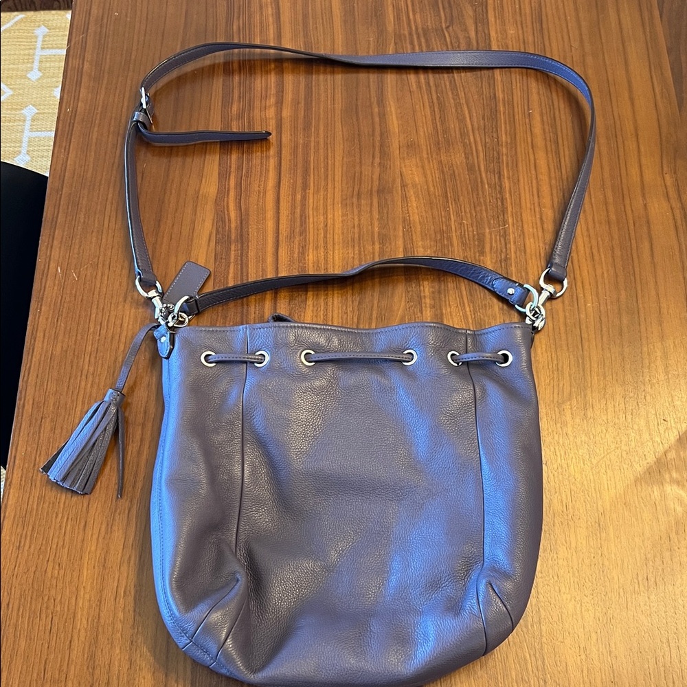 Coach Purple Leather Drawstring Bucket Crossbody Shoulder Bag - Picture 5 of 9